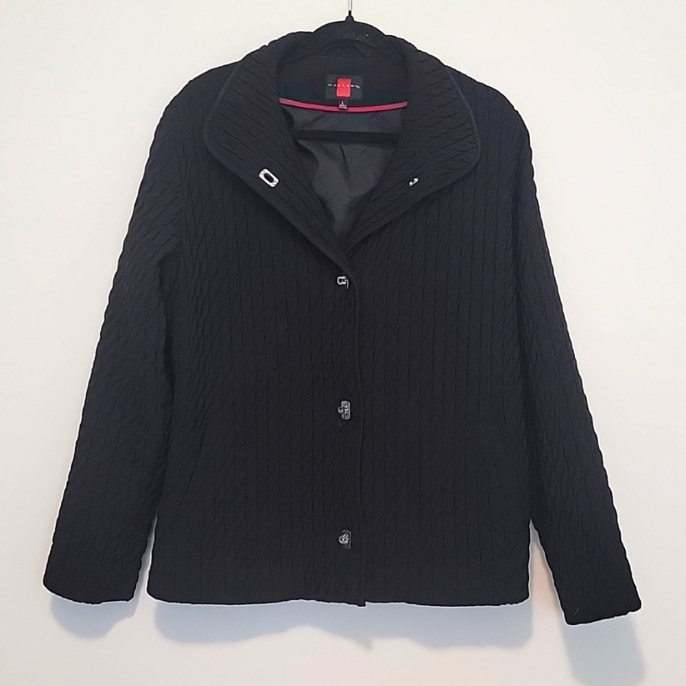 Gallery Black Quilted Coat Silver Button Hip Length Size L